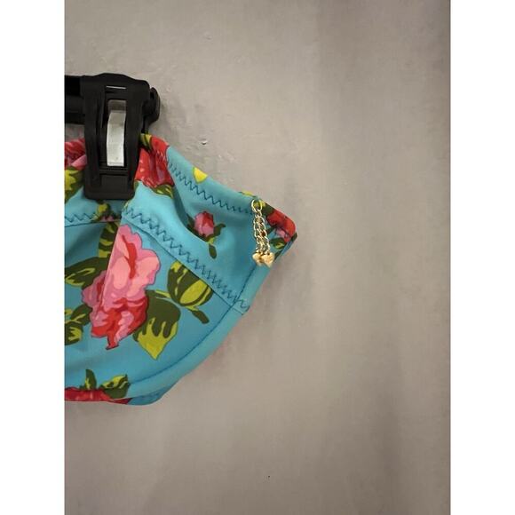 Betsey Johnson Blue Floral Two Piece High Waist Bottom Sz M Strapless Top Sz L - Picture 6 of 11
